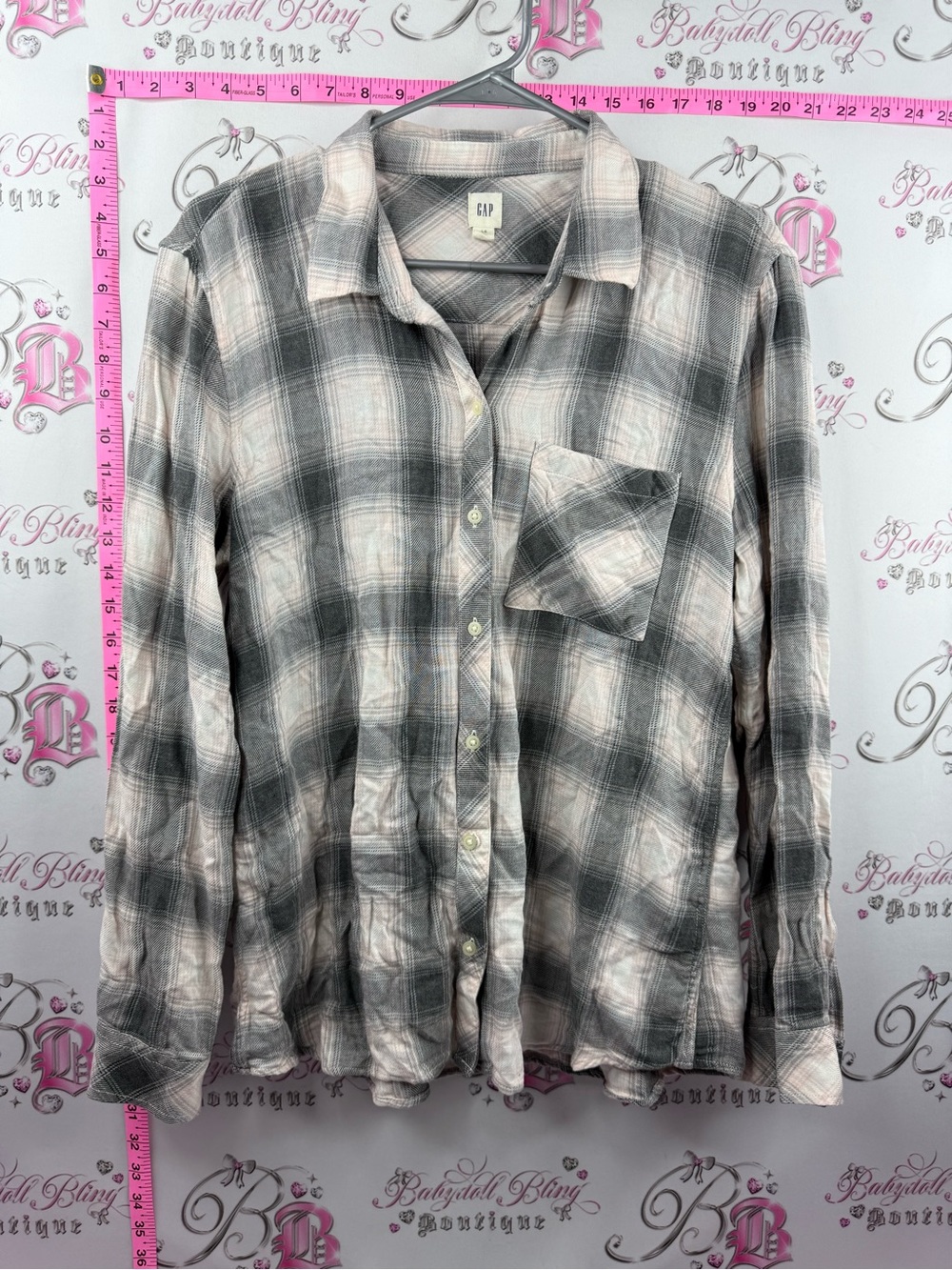 GAP shirt top Plaid Button-Down Shirt in Gray and Cream pink